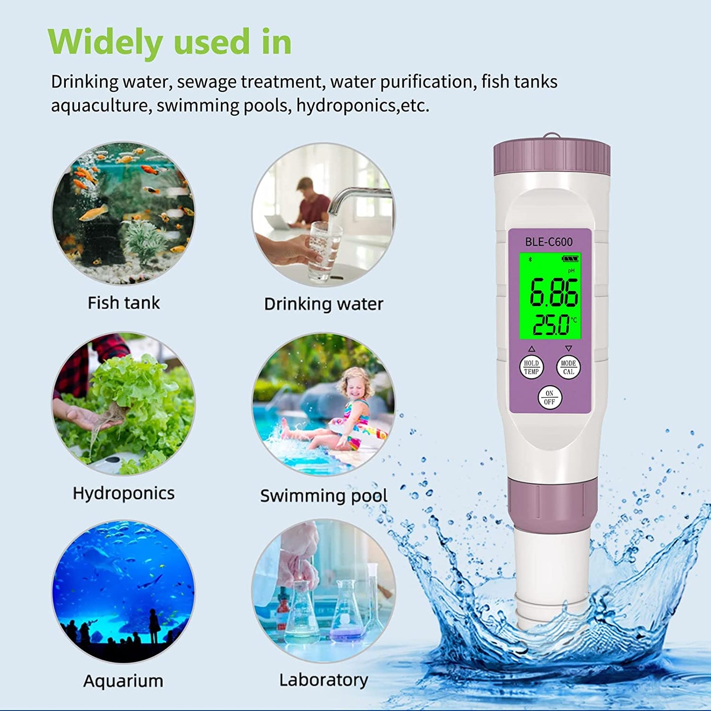YIERYI PH Meter, Digital 7 in 1 PH/ TDS/ EC/ ORP/ S.G/ Salinity/ Temp Meter, PH Tester for Drinking Water, Hydroponics, Fish Tank, Aquarium, Swimming Pool Yieryi