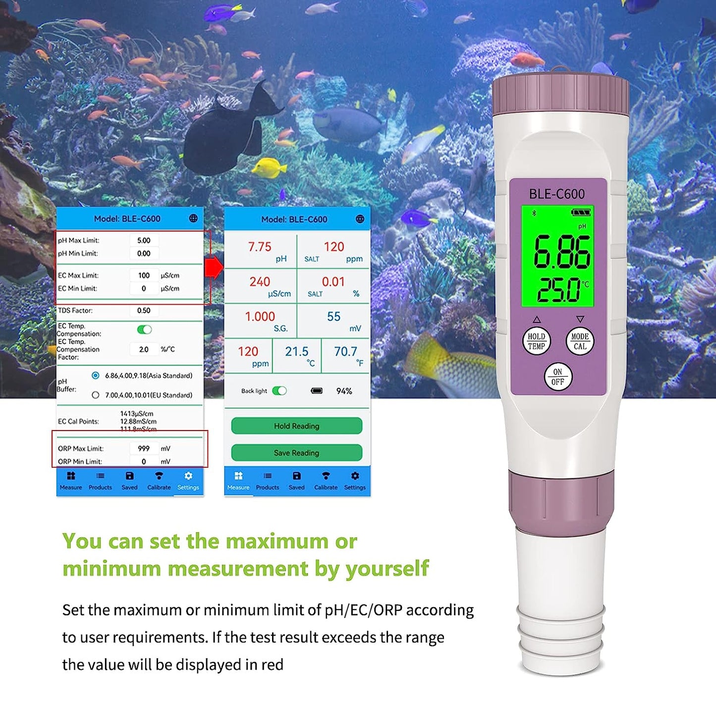 YIERYI PH Meter, Digital 7 in 1 PH/ TDS/ EC/ ORP/ S.G/ Salinity/ Temp Meter, PH Tester for Drinking Water, Hydroponics, Fish Tank, Aquarium, Swimming Pool