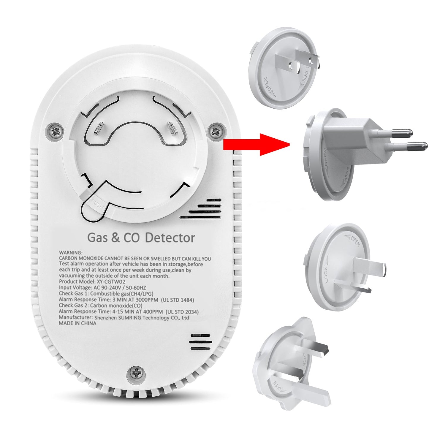 Plug-in Smart Gas & Carbon Monoxide Detector , CH₄/LPG & CO Sensor with LCD Display Yieryi