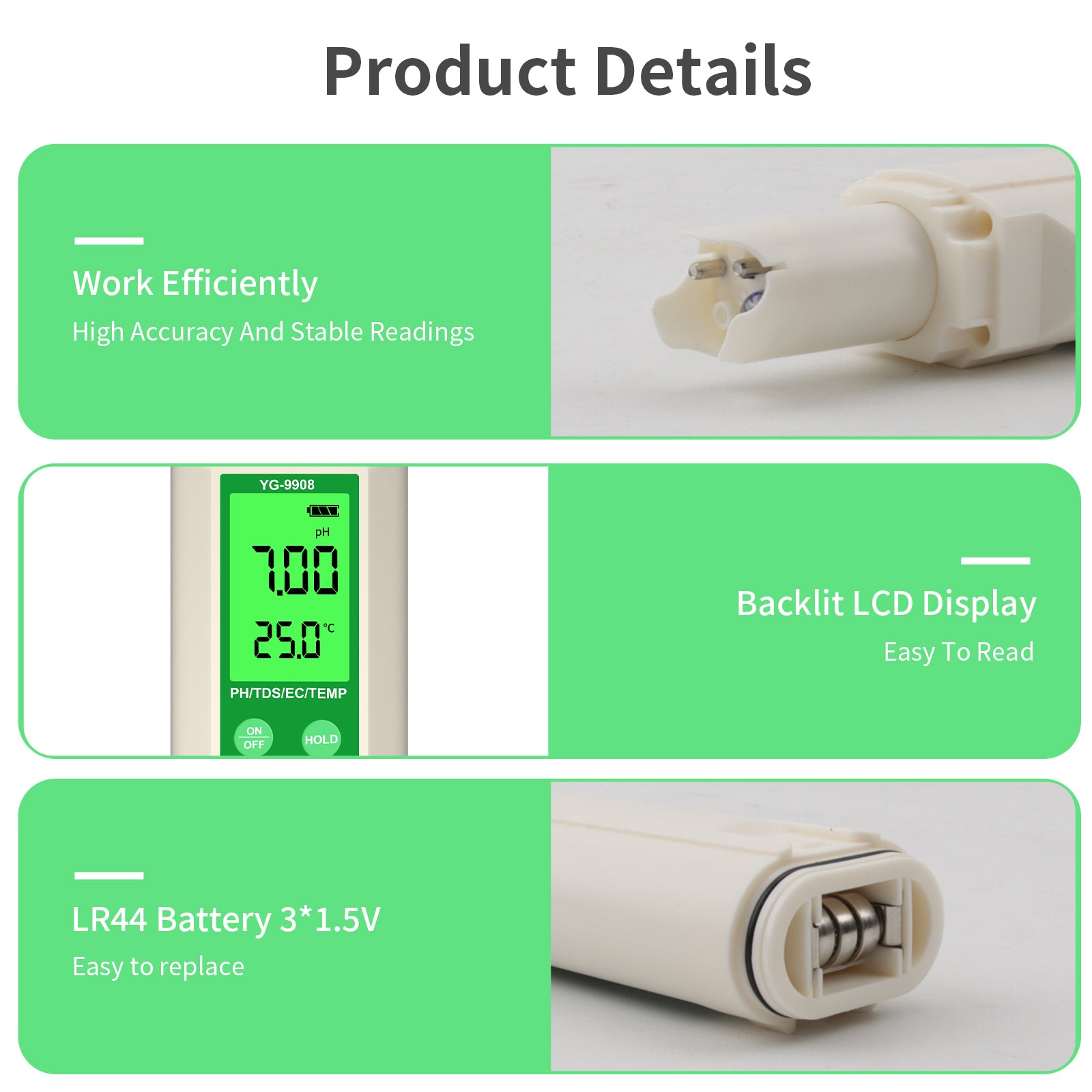 YiERYi YG-9908 4-in-1 Water Tester – pH, EC, TDS, Temp Yieryi