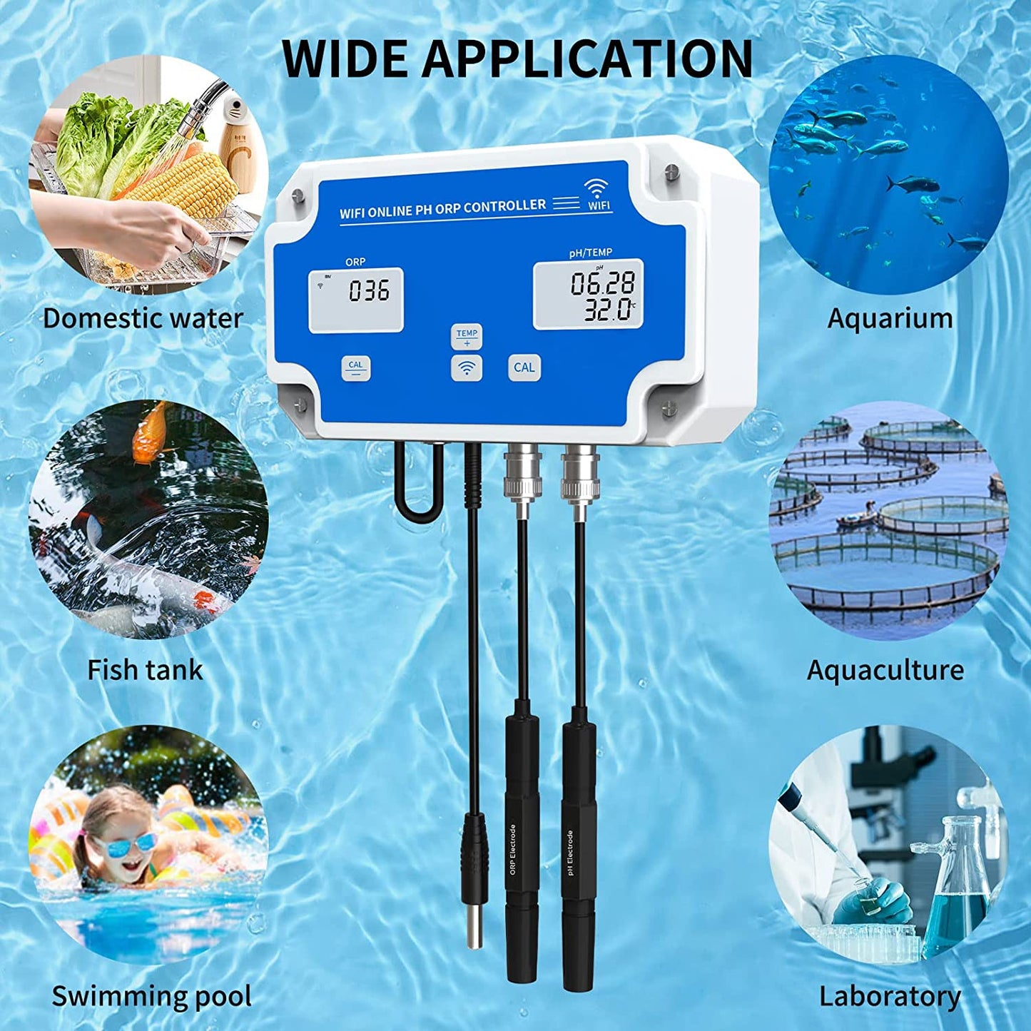 YIERYI WiFi pH Monitor, 3 in 1 pH ORP Temperature Controller Monitor, Water Quality Monitoring Tester Kit Yieryi