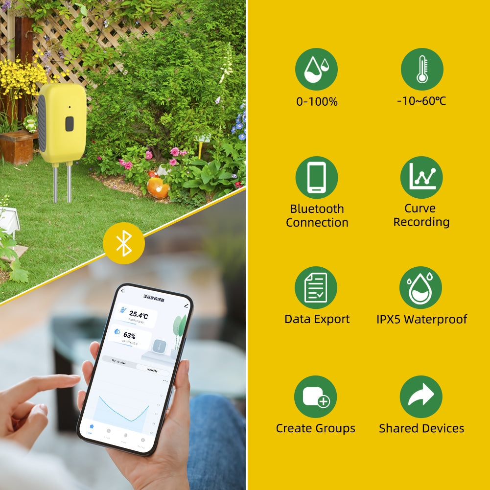 Smart Soil Monitor with Bluetooth - Accurate Soil Moisture and Temperature Sensor for Plant Care Yieryi