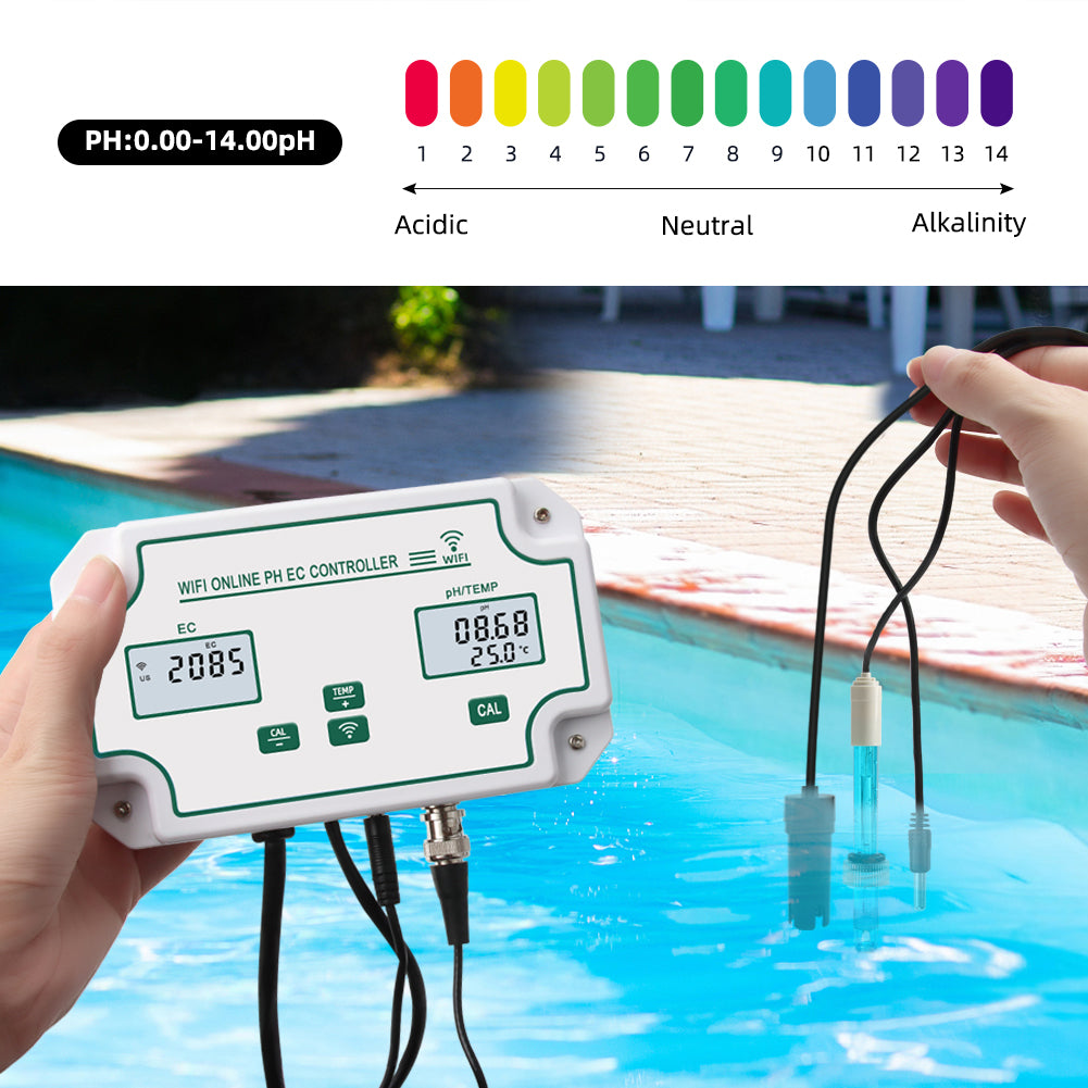 YIERYI WiFi PH EC Meter 3-in-1 Water Quality Tester Conductivity Controller for Hydroponics Aquariums Yieryi