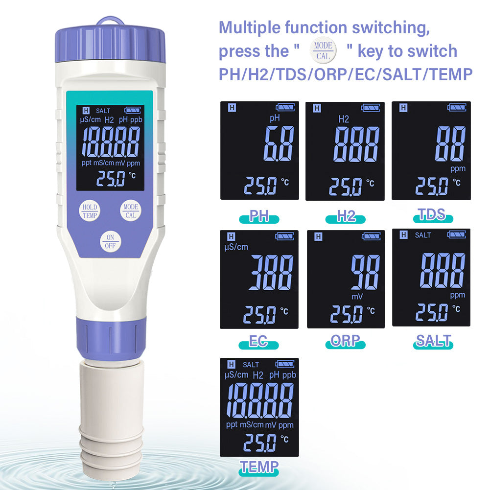 7-in-1 Hydrogen Water Tester – pH, EC, ORP, Temp Yieryi