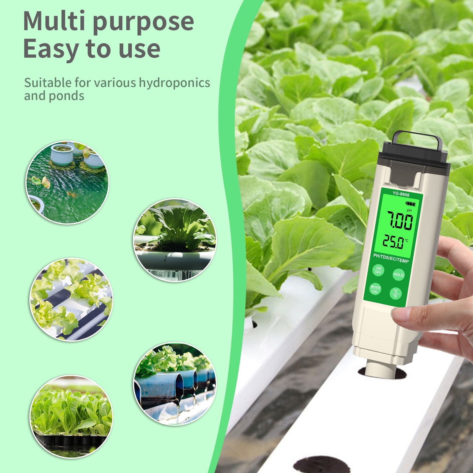 YiERYi YG-9908 4-in-1 Water Tester – pH, EC, TDS, Temp Yieryi