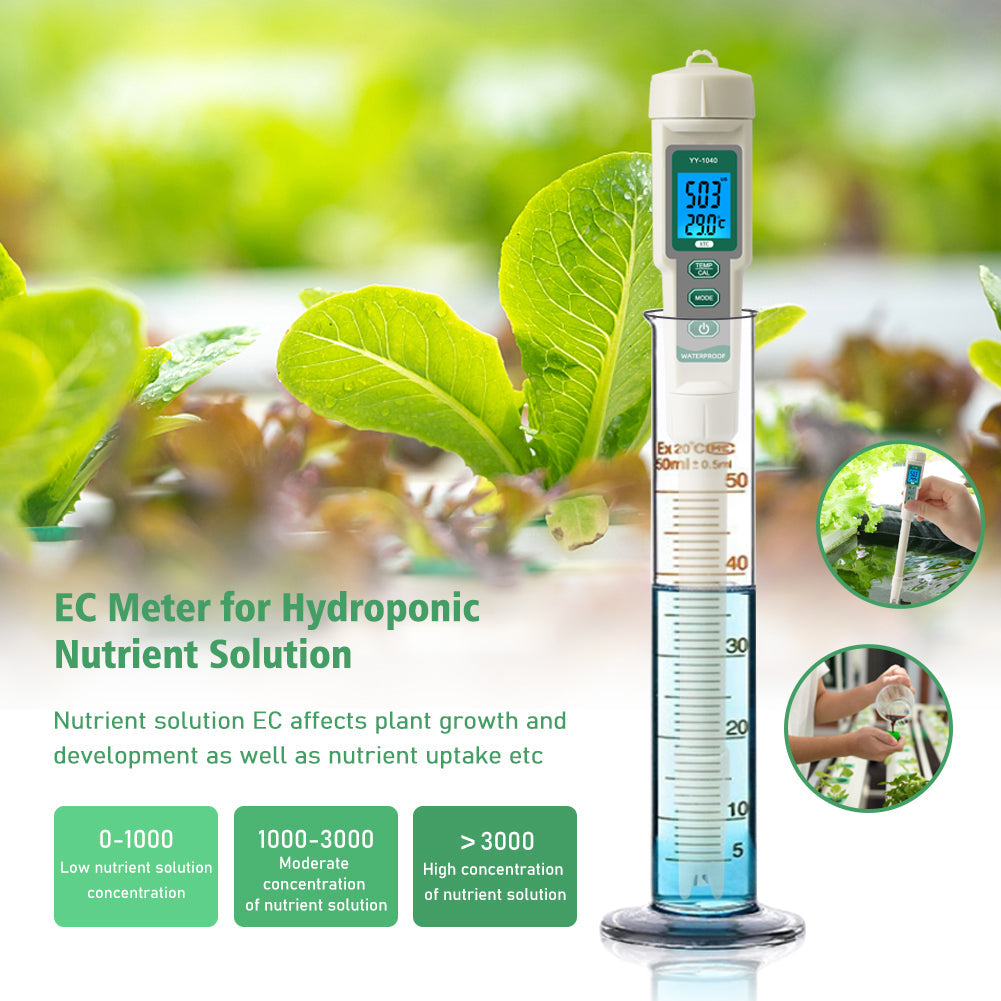 YIERYI pH Meter TDS Meter , 4 in 1 EC TDS Temp pH Tester for Hydroponics, Digital EC Meter for Nutrients Growing, Indoor Garden Yieryi