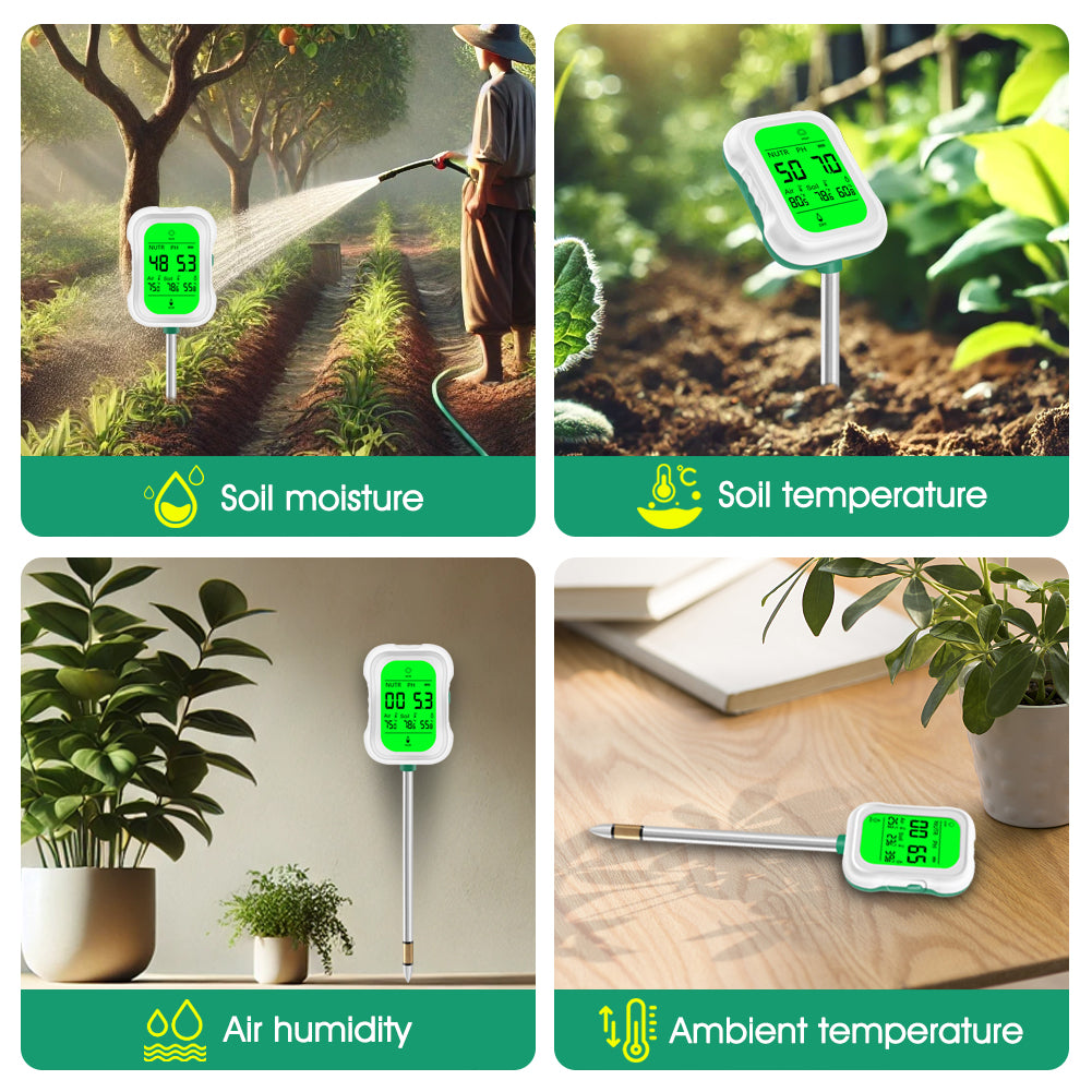 Yieryi 7-in-1 Soil Tester for Gardening & Farming | Monitor Soil pH, Moisture, Fertility, Temperature, Light & Humidity Yieryi