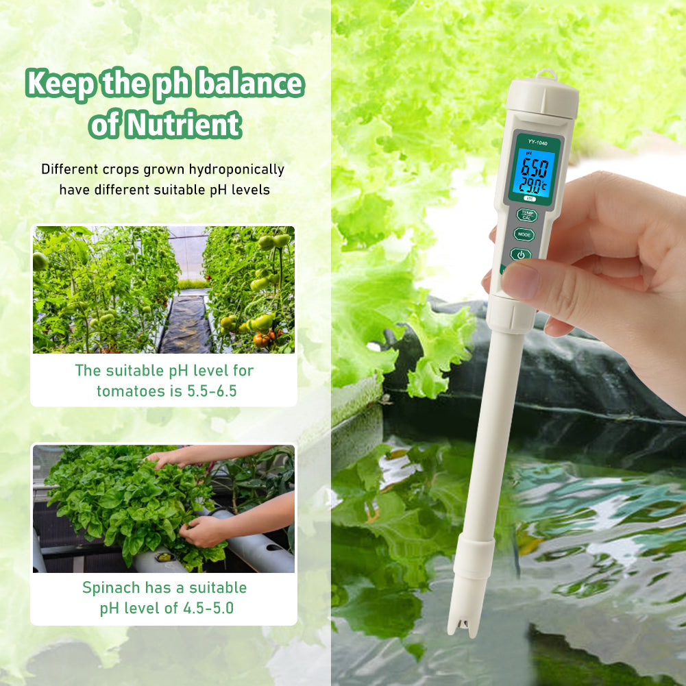 YIERYI pH Meter TDS Meter , 4 in 1 EC TDS Temp pH Tester for Hydroponics, Digital EC Meter for Nutrients Growing, Indoor Garden Yieryi