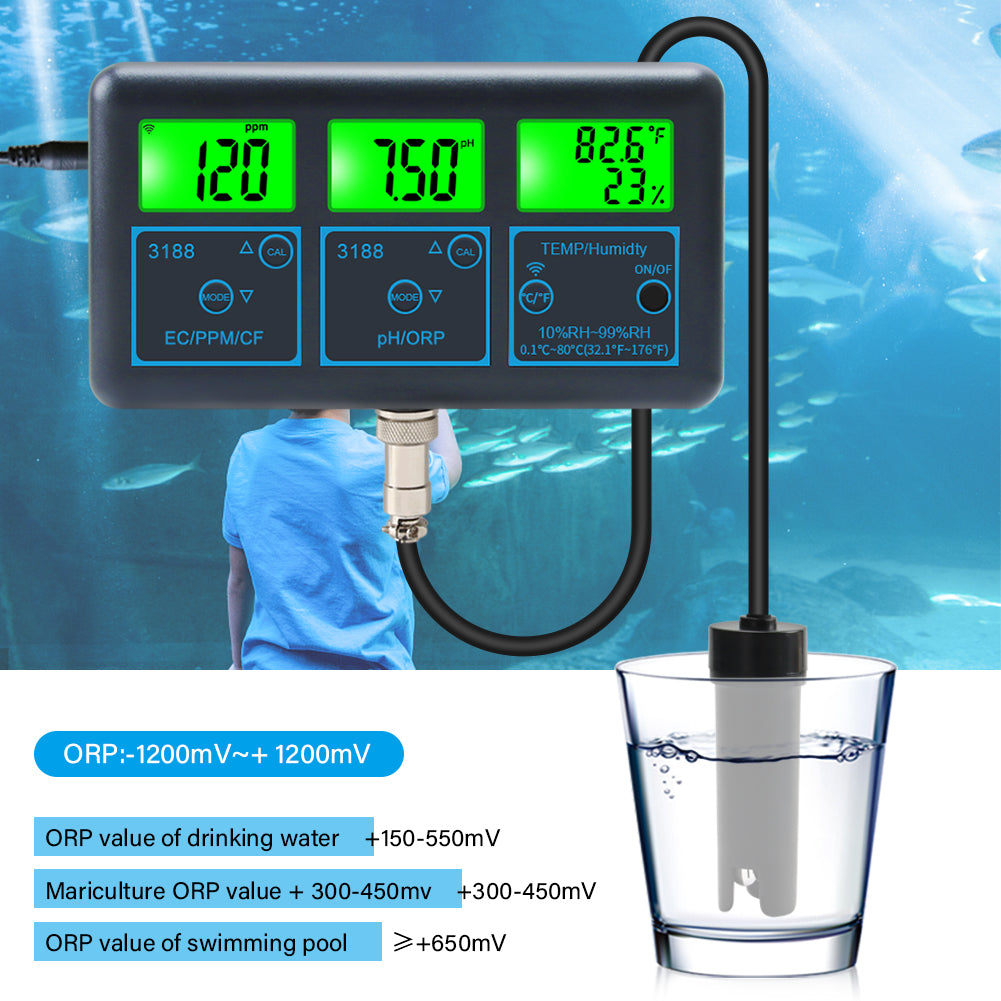 YIERYI WiFi pH Meter Temp TDS(ppm) EC ORP Water Tester Tuya APP Smart Monitor for Aquariums Hydroponics Swimming Pool Yieryi