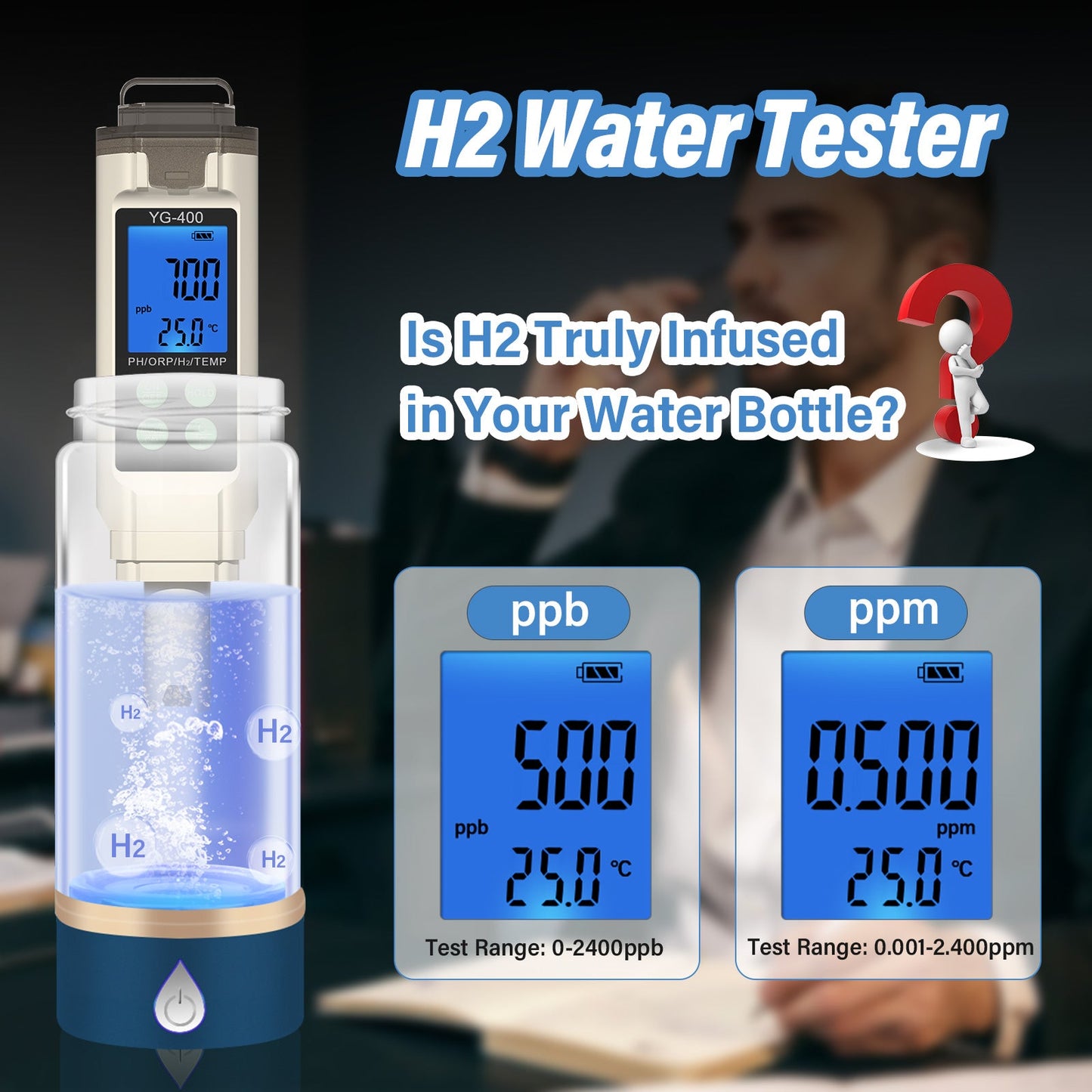 water quality monitoring 4 in 1 PH ORP H2 Temperature Meter ORP-1000 mV to+1000 mV Yieryi