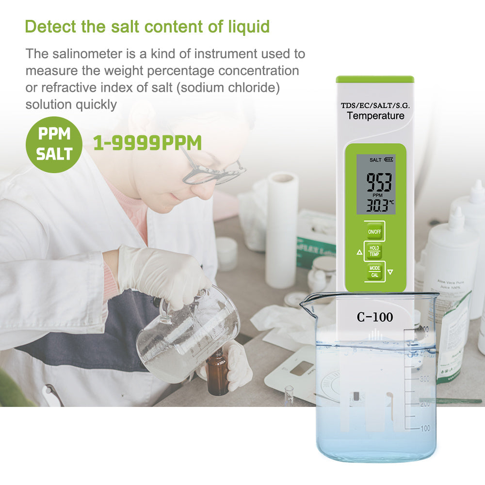 Yieryi 5-in-1 Water Tester – Salt, EC, TDS, Temp, SG Yieryi