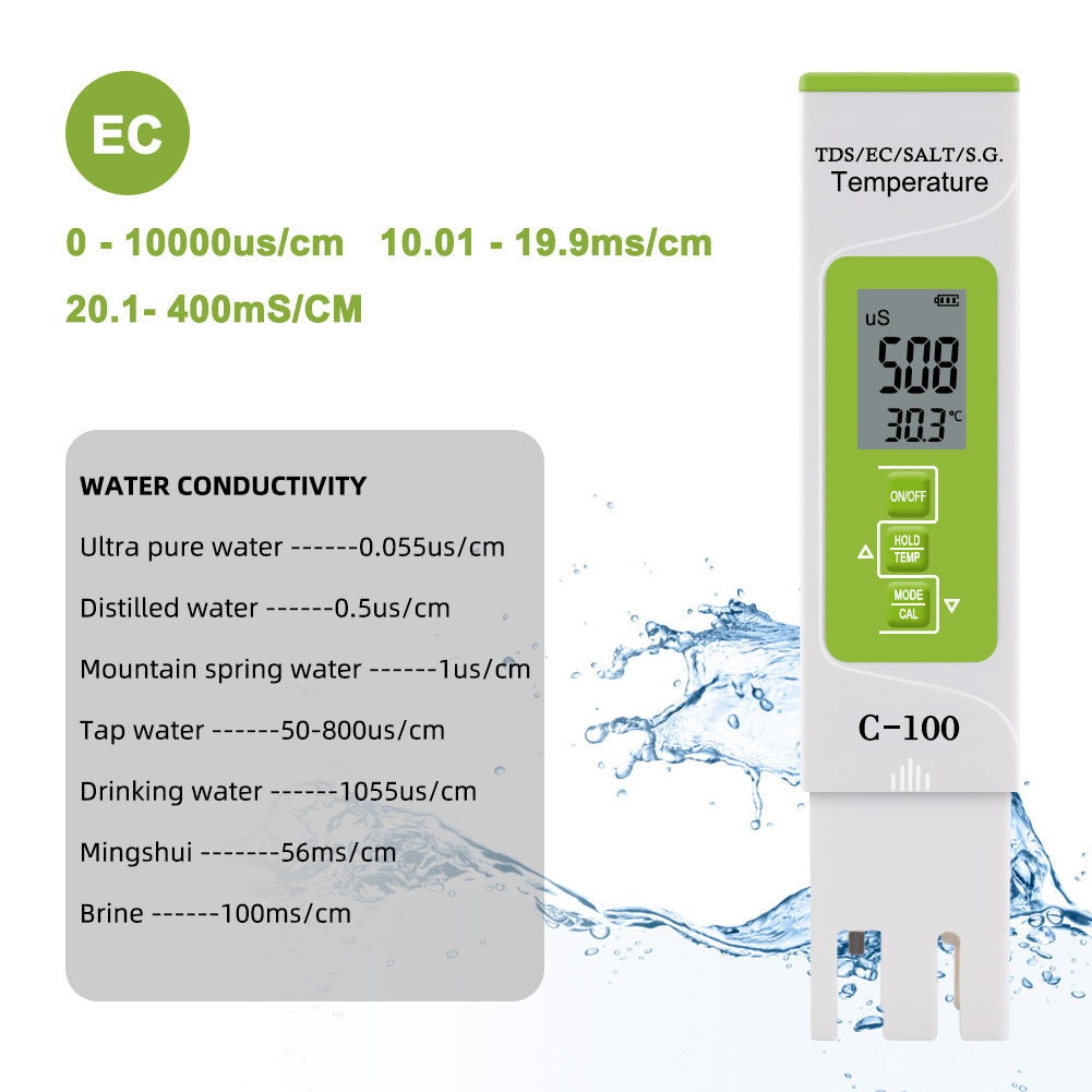 Yieryi 5-in-1 Water Tester – Salt, EC, TDS, Temp, SG Yieryi