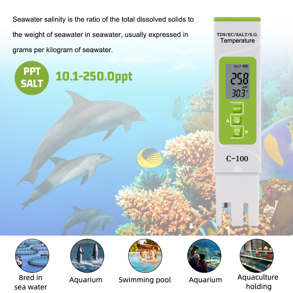 Yieryi 5-in-1 Water Tester – Salt, EC, TDS, Temp, SG Yieryi