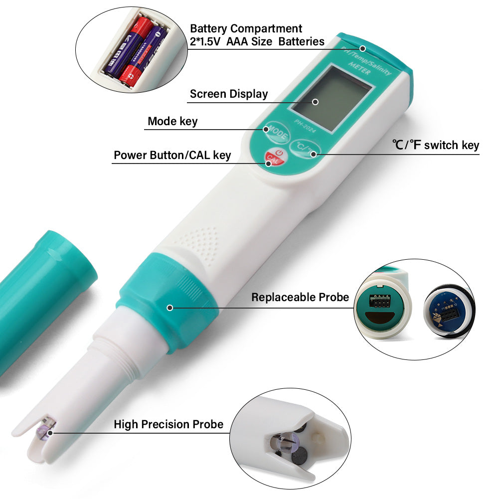 YIERYI pH Meter, Digital Salinity Tester and pH Tester with ATC for Seawater, Salt Water, Freshwater Yieryi