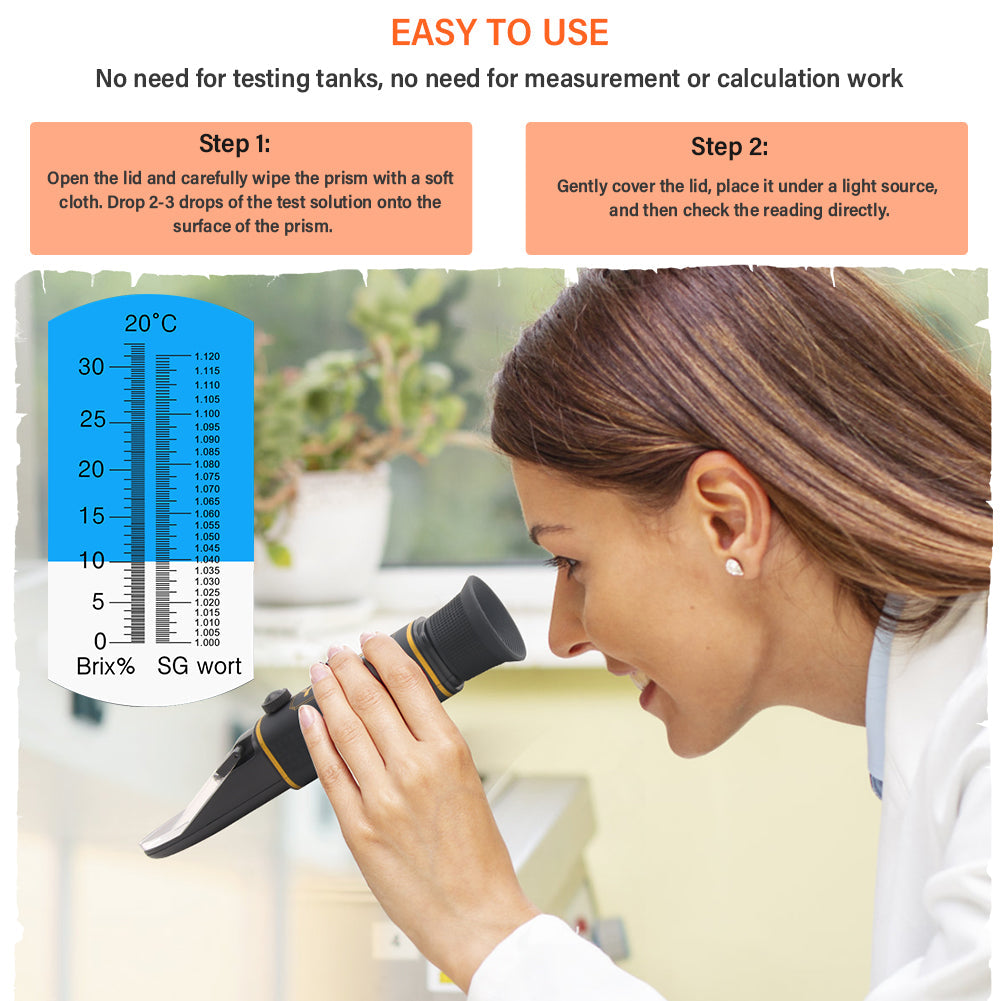 YIERYI Dual-Scale Refractometer – Brix 0–32% & SG 1.000–1.120 | For Beer Brewing, Winemaking, Fruits & Beverages Yieryi