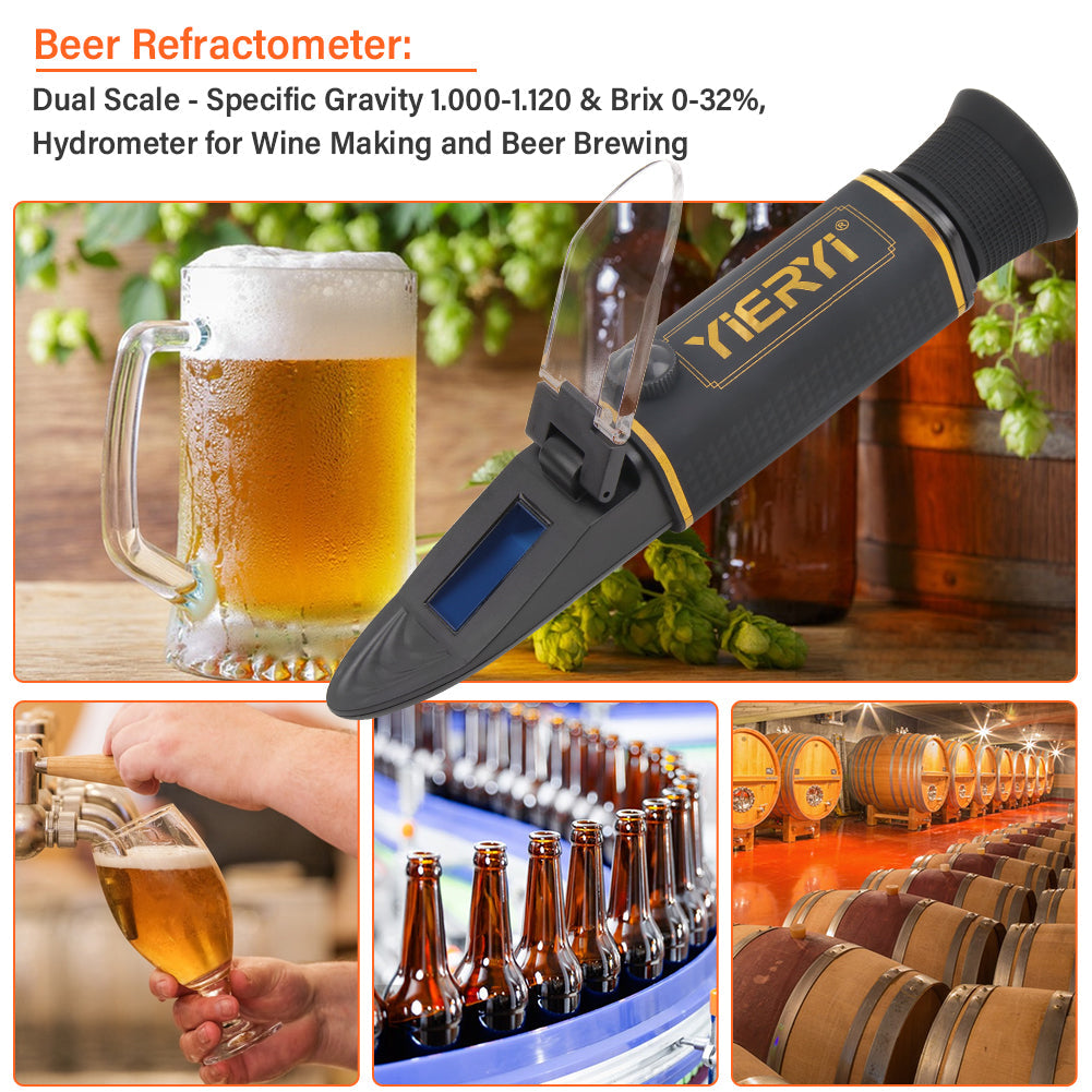 YIERYI Dual-Scale Refractometer – Brix 0–32% & SG 1.000–1.120 | For Beer Brewing, Winemaking, Fruits & Beverages Yieryi
