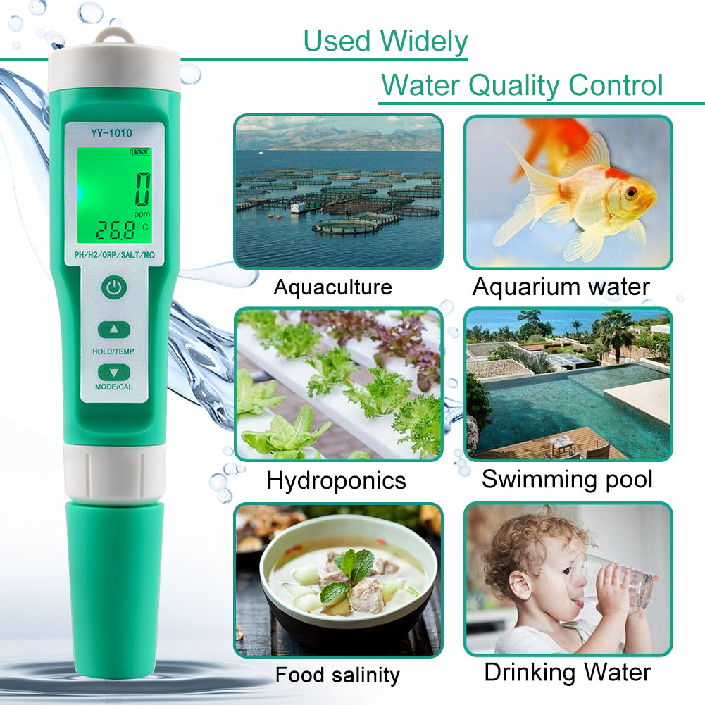 YIERYI 10 in 1 Water Quality Tester pH/TDS/EC/Salinity/Temp/S.G/ORP/H2/Fertility/Resistivity Meter Yieryi