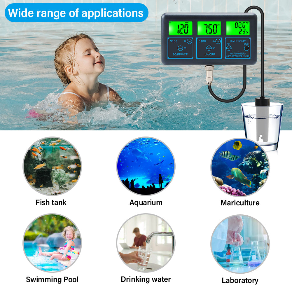 YIERYI WiFi pH Meter Temp TDS(ppm) EC ORP Water Tester Tuya APP Smart Monitor for Aquariums Hydroponics Swimming Pool Yieryi