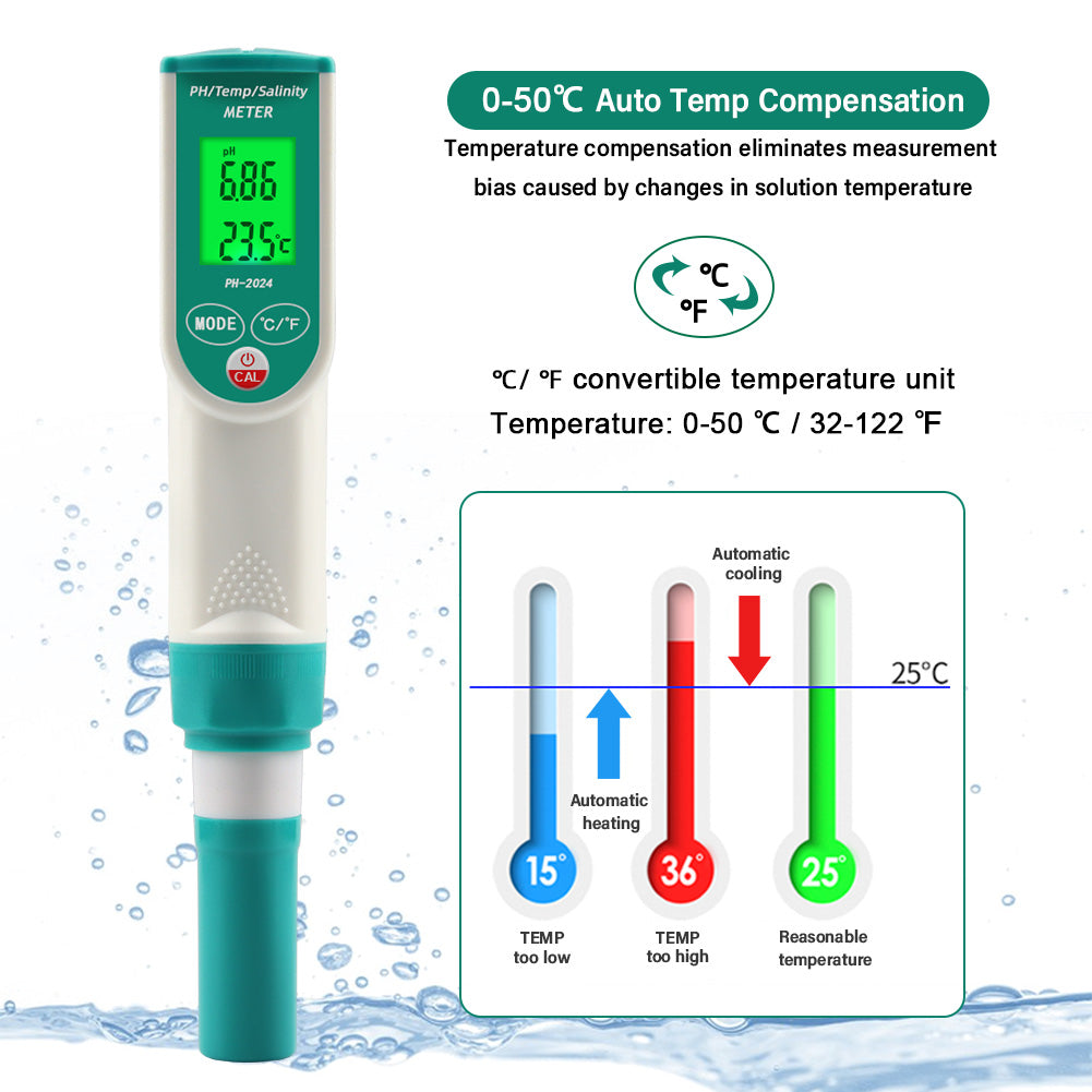 YIERYI pH Meter, Digital Salinity Tester and pH Tester with ATC for Seawater, Salt Water, Freshwater Yieryi