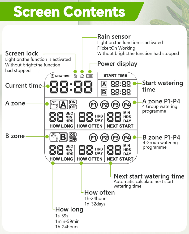 2-Zone Programmable LCD Water Timer for Garden Irrigation Yieryi