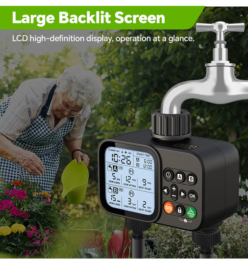 2-Zone Programmable LCD Water Timer for Garden Irrigation Yieryi