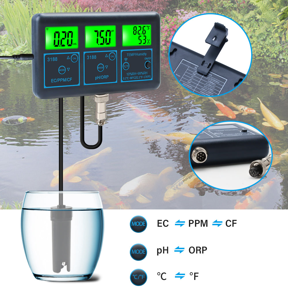 YIERYI WiFi pH Meter Temp TDS(ppm) EC ORP Water Tester Tuya APP Smart Monitor for Aquariums Hydroponics Swimming Pool Yieryi