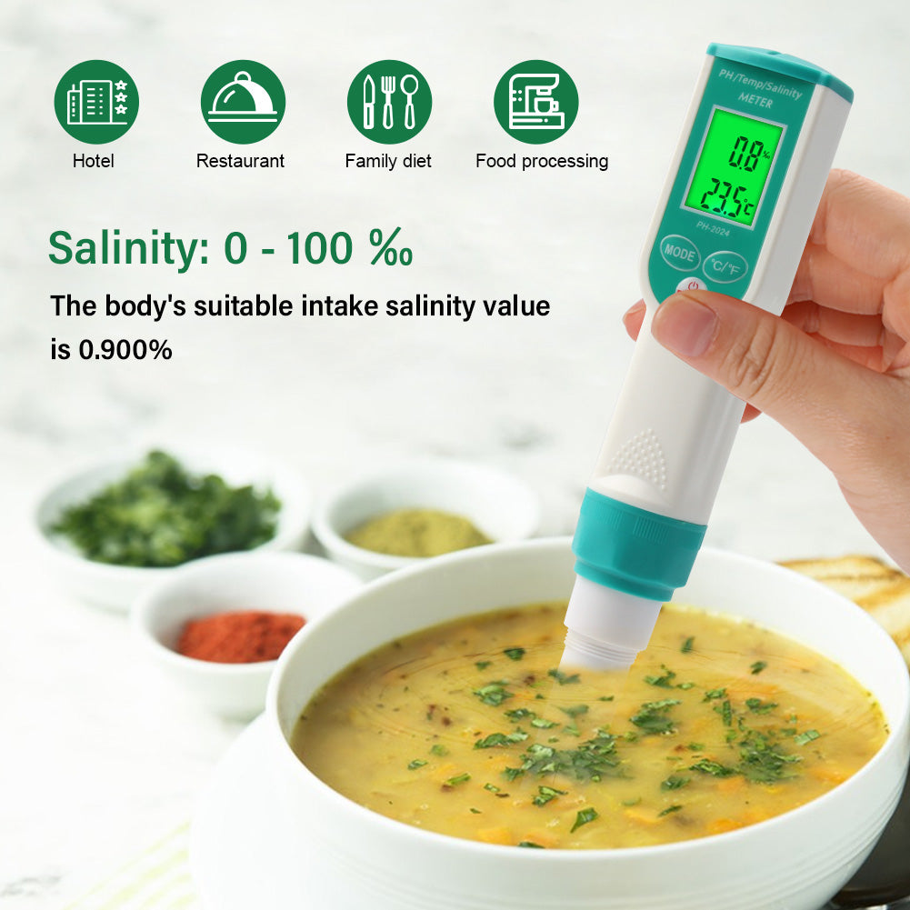 YIERYI pH Meter, Digital Salinity Tester and pH Tester with ATC for Seawater, Salt Water, Freshwater