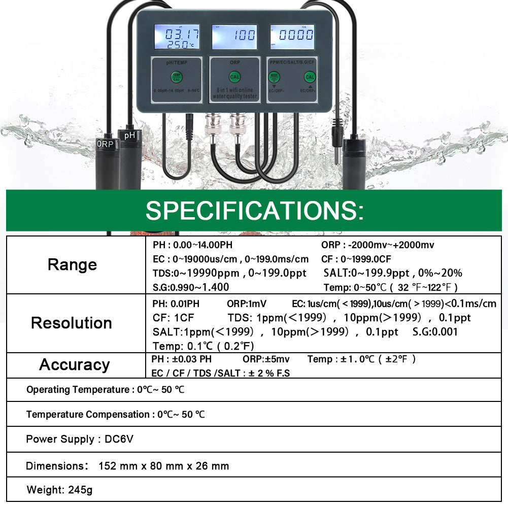 8-in-1 WiFi Water Quality Tester with App Control Yieryi