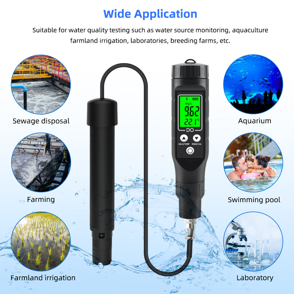 YIERYI Smart Bluetooth Dissolved Oxygen Meter,  0.0-30.0mg/L 0.0-300% Dissolved Oxygen Detector Yieryi
