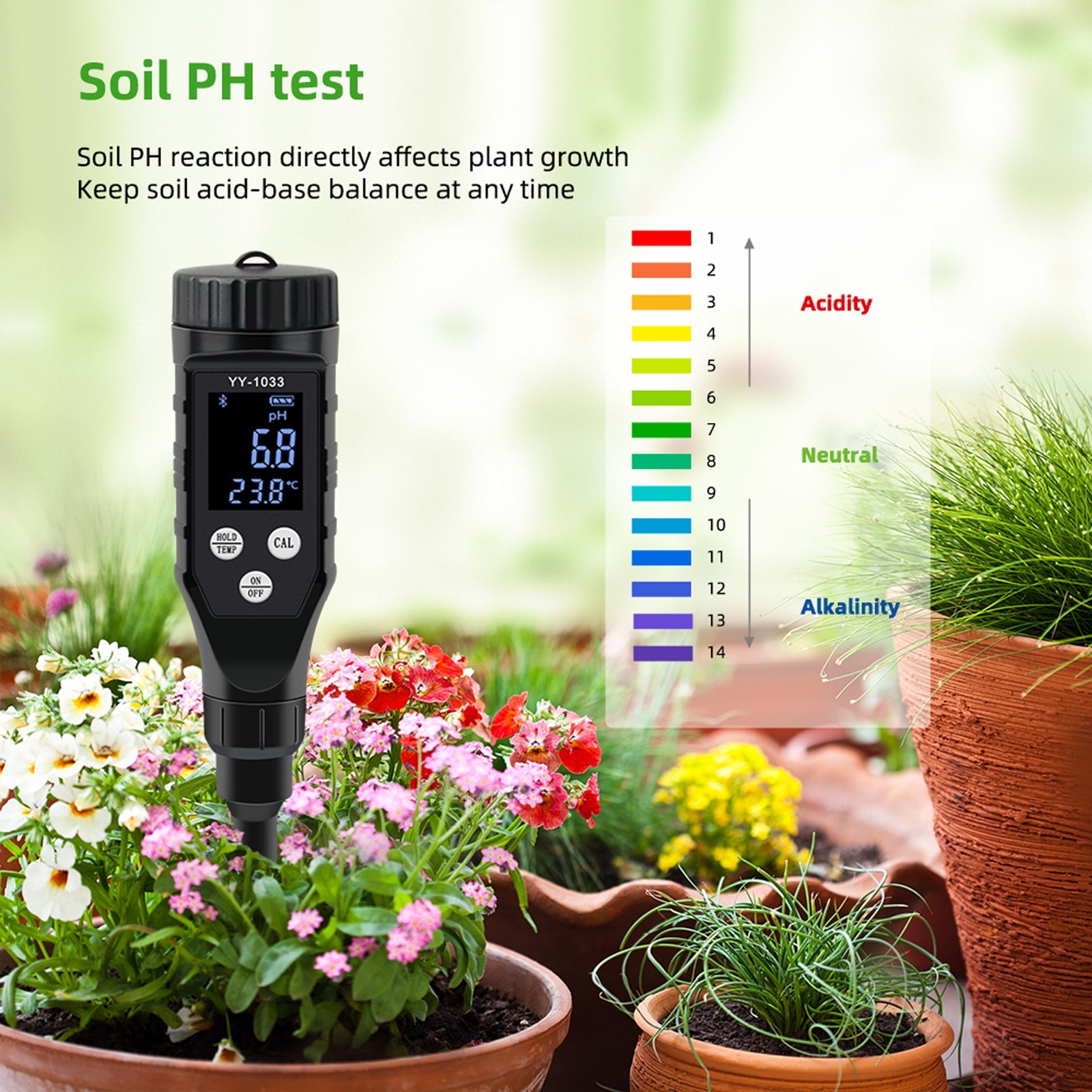 YIERYI Soil pH Meter, Digital Soil pH Tester for Hydroponics, Garden, Lawn, Agriculture, Farm Yieryi