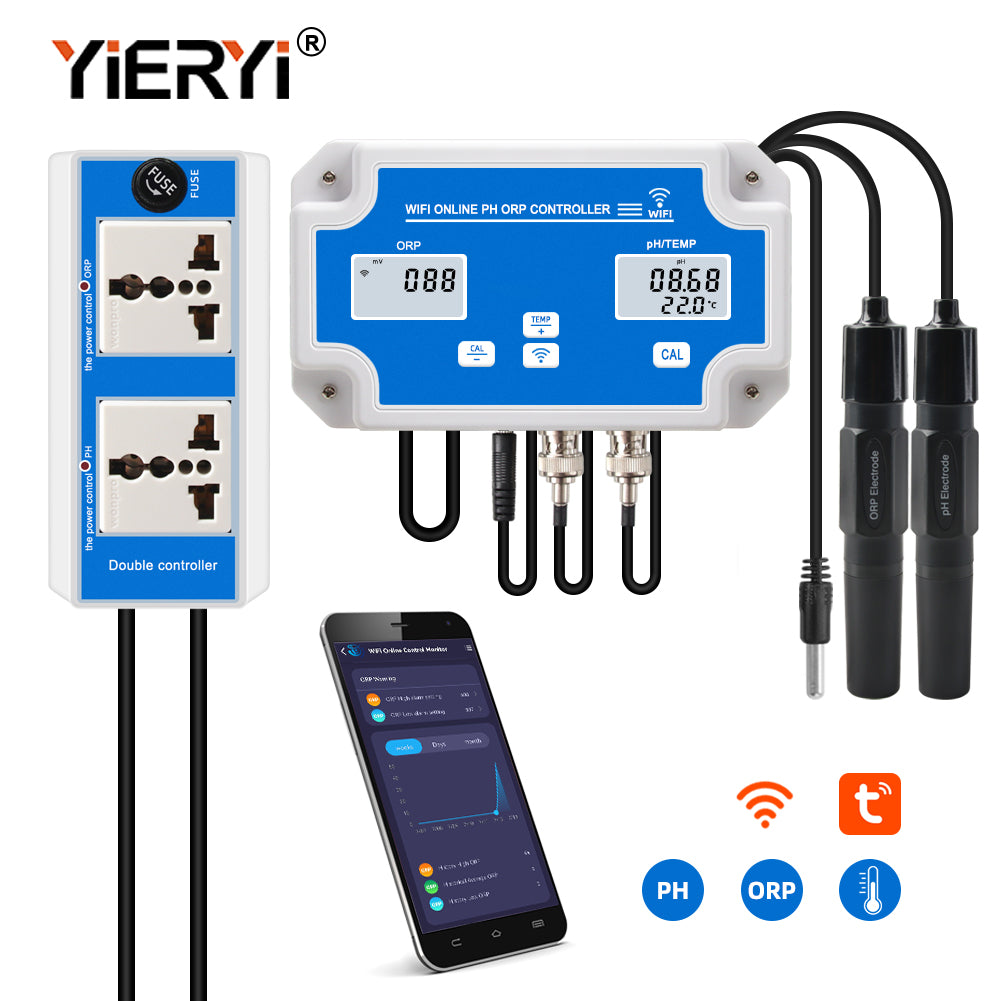 YIERYI WiFi pH Monitor, 3 in 1 pH ORP Temperature Controller Monitor, Water Quality Monitoring Tester Kit Yieryi