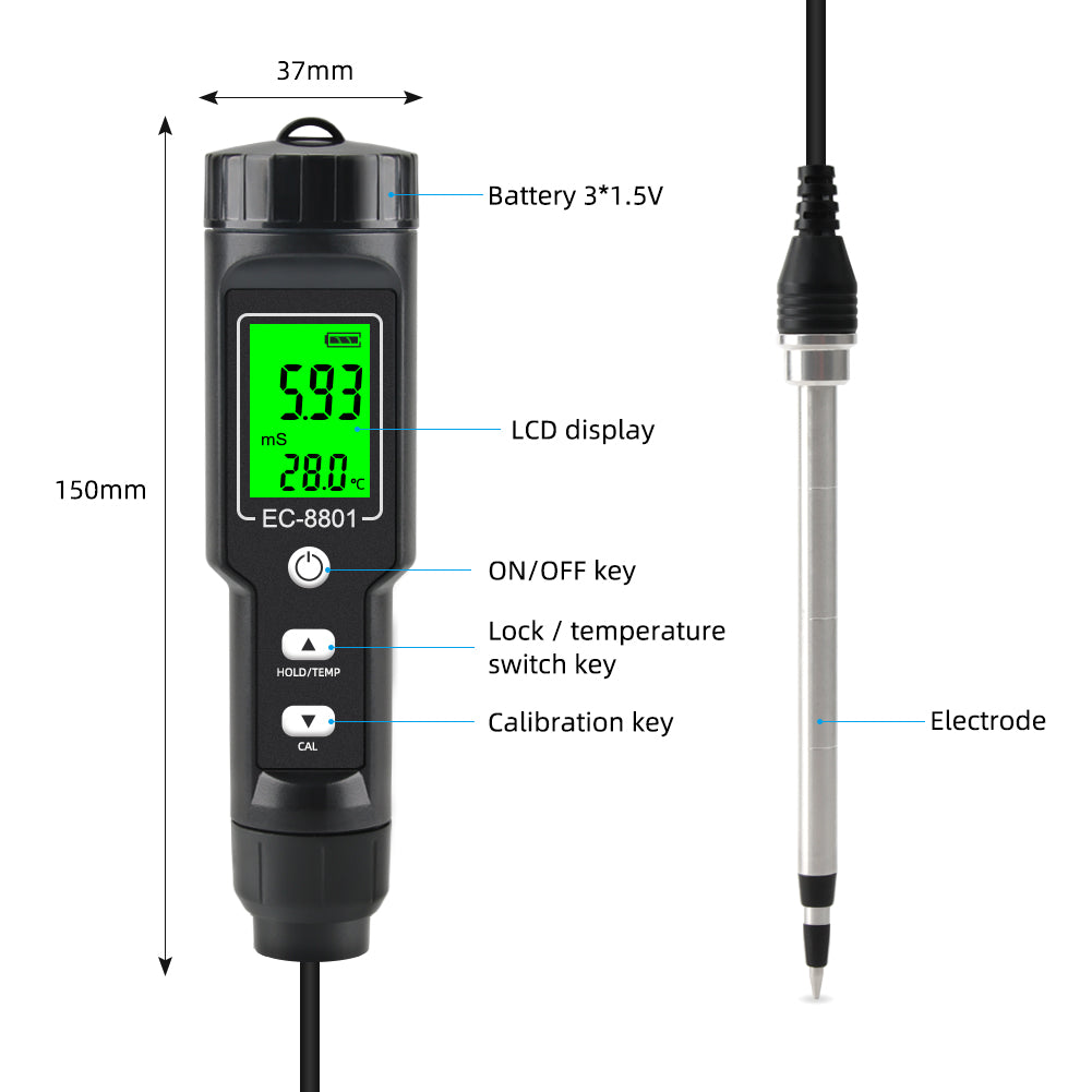 YIERYI New soil tester EC-8801 soil EC/temperature tester portable electric test tool Yieryi