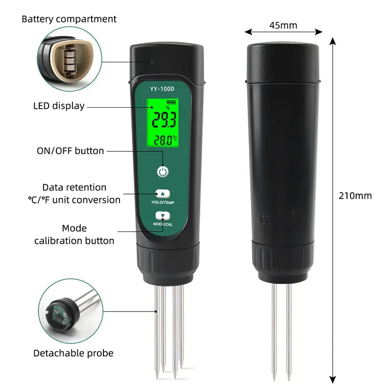 YIERYI Soil EC Meter for Soil Moisture Temperature and Conductivity Measures Yieryi