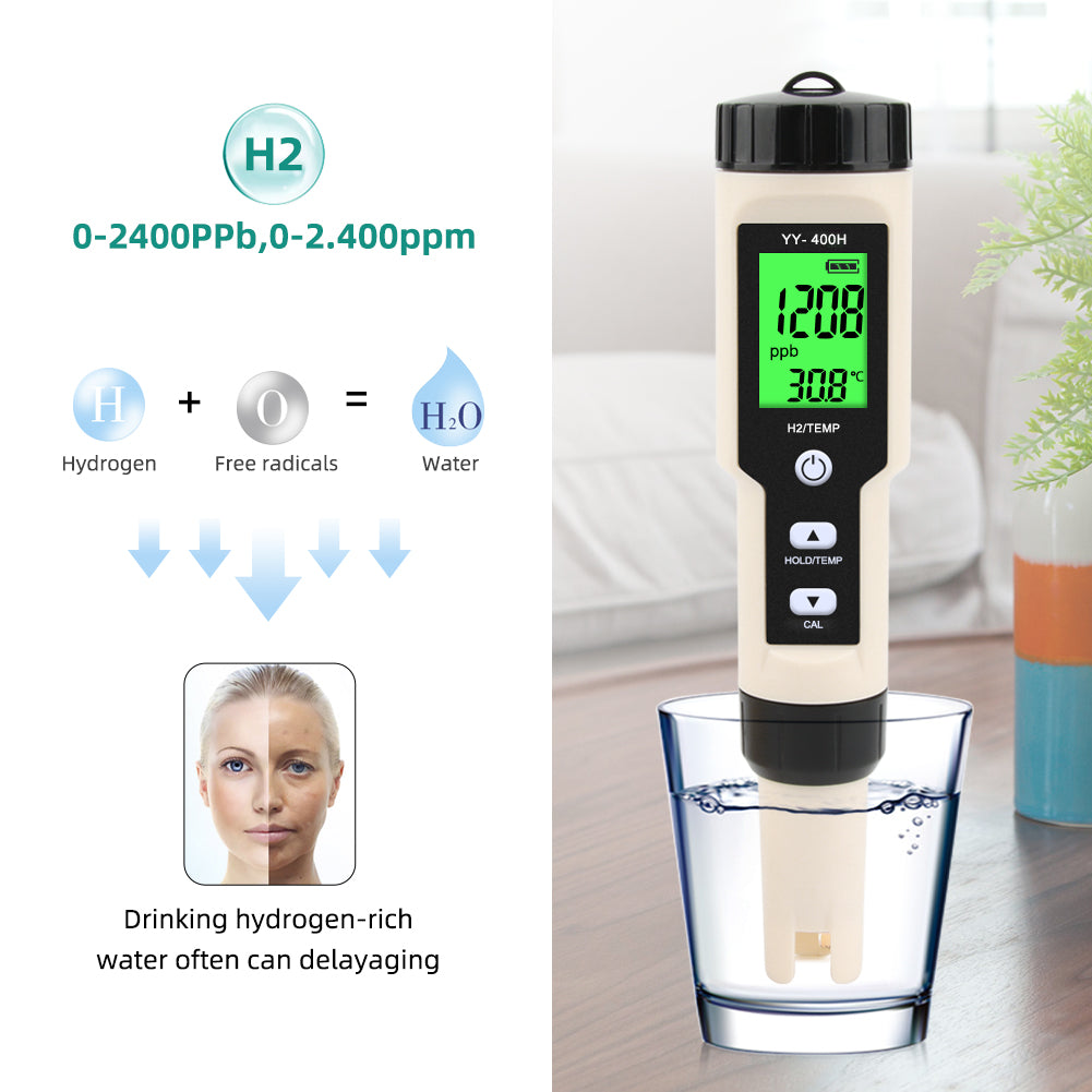 YIERYI H2/TEMP Meter, Hydrogen Ion Water Quality Monitor Tester ATC for Drinking Aquariums Laboratory Yieryi