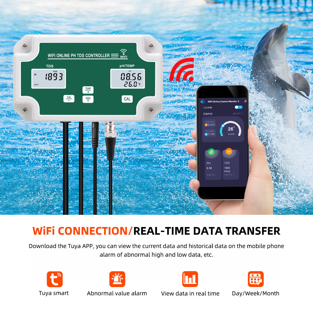 YIERYI WiFi Water Quality Monitor with Controller, Online pH TDS Monitor, Support Tuya APP Remote Control Yieryi