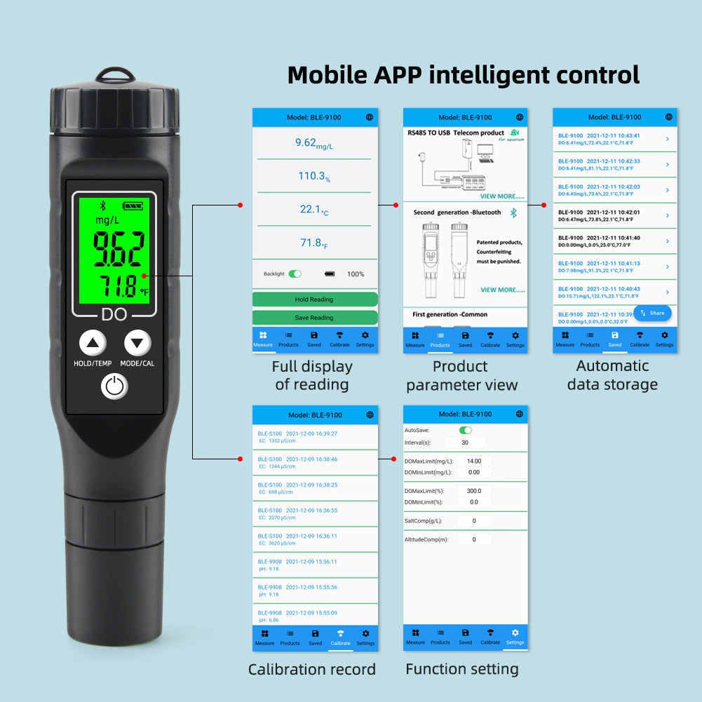 YIERYI Smart Bluetooth Dissolved Oxygen Meter,  0.0-30.0mg/L 0.0-300% Dissolved Oxygen Detector Yieryi