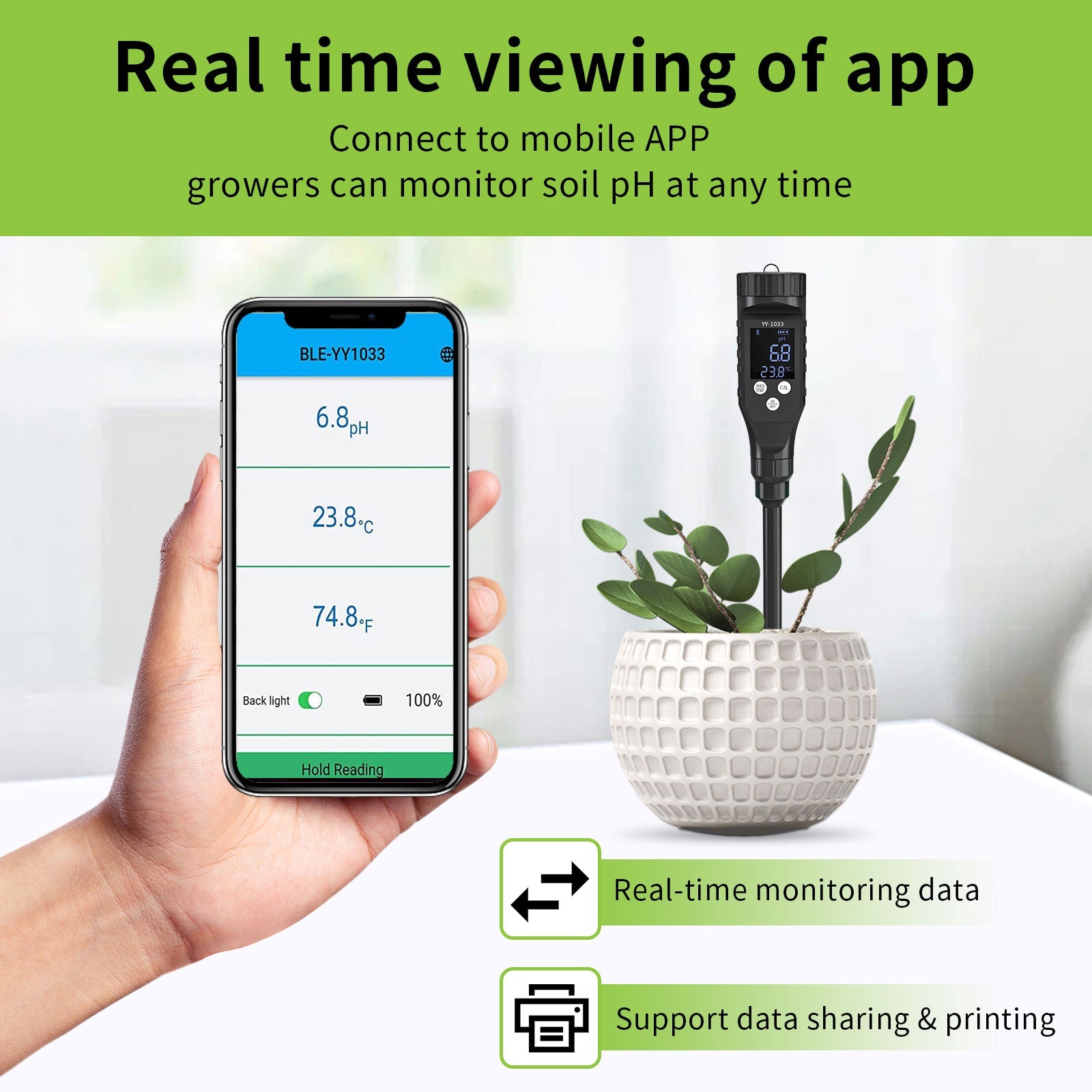 YIERYI Soil pH Meter, Digital Soil pH Tester for Hydroponics, Garden, Lawn, Agriculture, Farm Yieryi