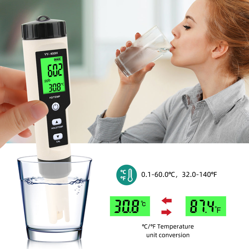 YIERYI H2/TEMP Meter, Hydrogen Ion Water Quality Monitor Tester ATC for Drinking Aquariums Laboratory Yieryi