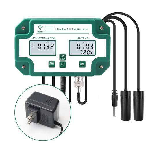 YIERYI Smart Bluetooth Water Quality Tester 6 in 1 PH/ TDS/ EC/ Salinity/ S.G./ Temp Meter WiFi APP Intelligent Control Yieryi