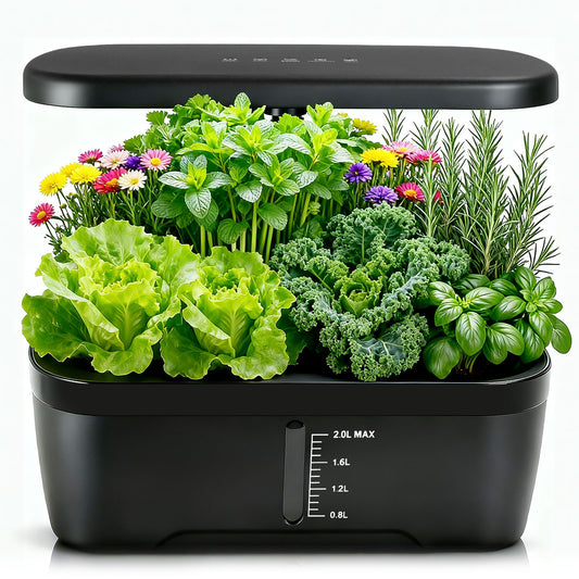 Smart Indoor Nutrient Bottles (A&B) 6 Pods Hydroponic Garden System with Adjustable LED Grow Light with 2L Water Tank Yieryi