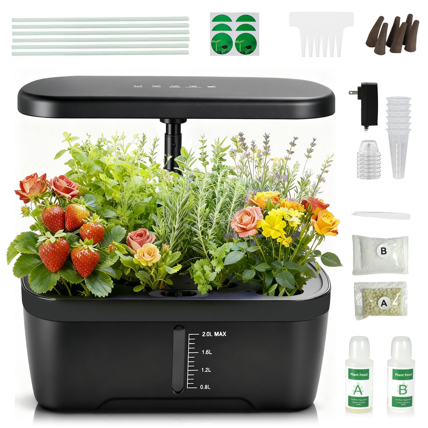 6 Pods Hydroponics Growing System with 2L Large Water Tank & A/B Nutrient Solution Indoor Herb Garden Kit Yieryi