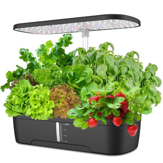 12-Pod Hydroponic System with LCD Screen | Full Spectrum LED Grow Light | Automatic Water Circulation | Indoor Garden for Herbs & Veggies | Adjustable Height & Quiet Operation