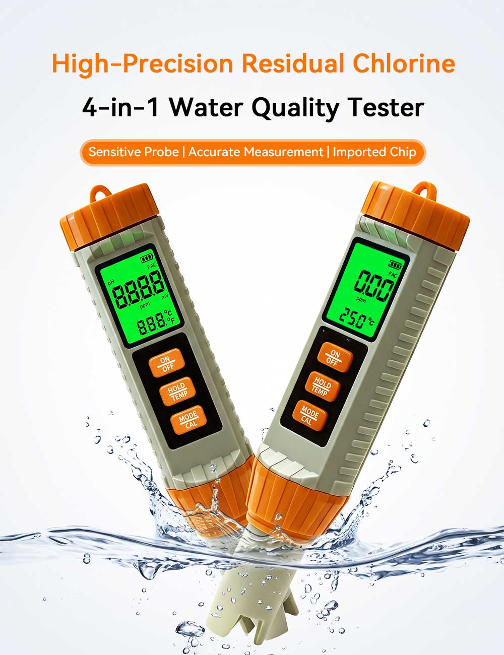 CL‑X41 Multi‑Functional Water Quality Tester Pen 4‑in‑1 Water Analyzer for pH Free Chlorine CL ORP and Temperature Yieryi