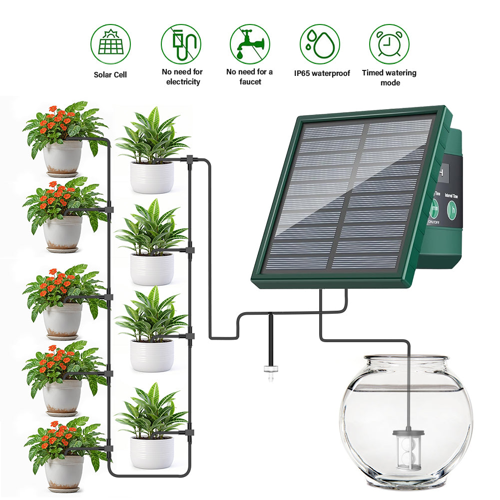 Solar Powered Auto Watering Device, Intelligent Drip Irrigation Kit for Indoor Outdoor Flowers Vegetables Yieryi