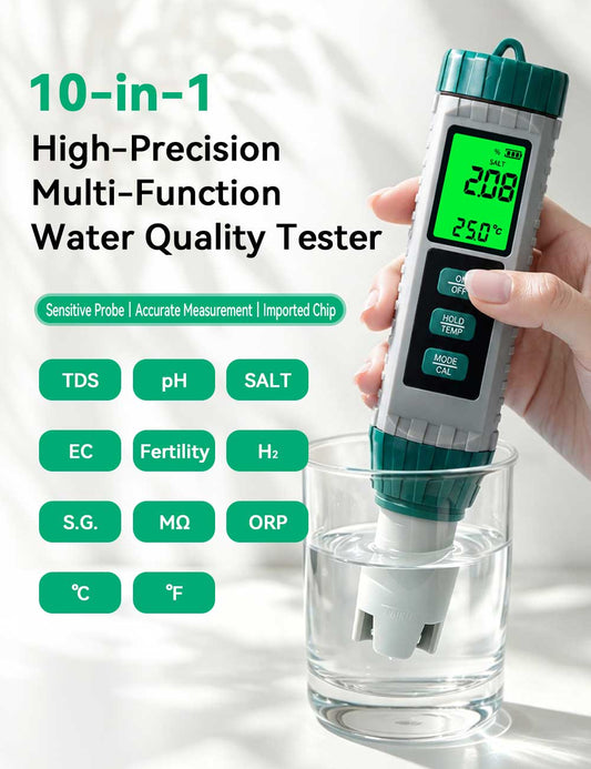10‑in‑1 Multi‑Parameter Water Quality Test Pen, PH TDS EC ORP Salinity Meter Yieryi