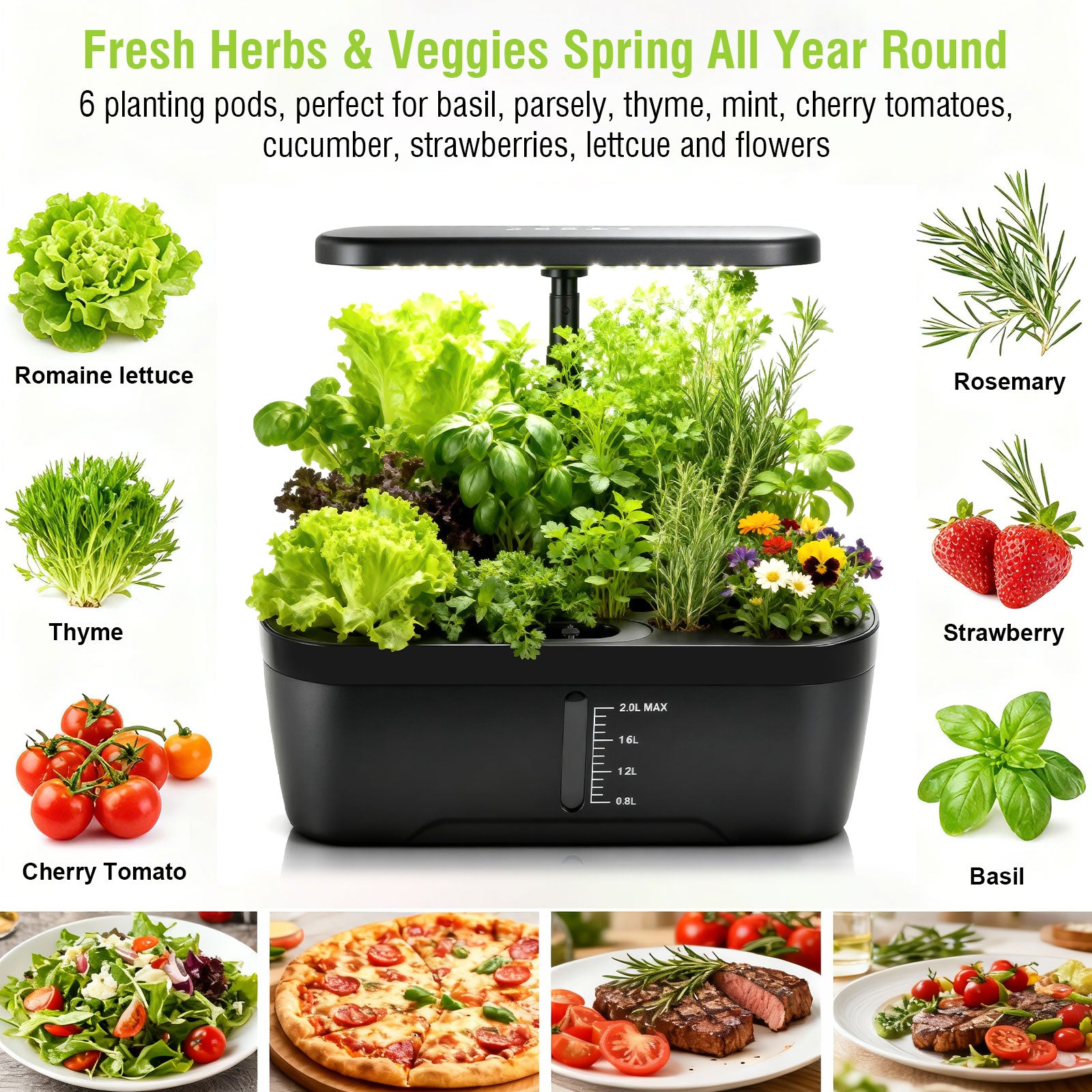 Smart Indoor Nutrient Bottles (A&B) 6 Pods Hydroponic Garden System with Adjustable LED Grow Light with 2L Water Tank Yieryi