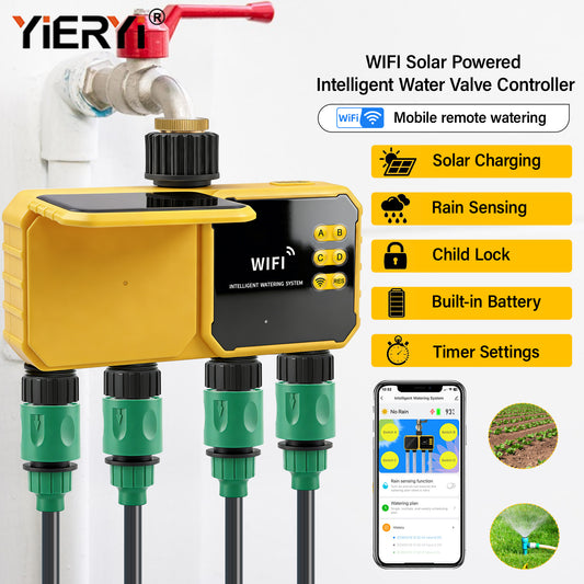 YIERYI Solar-Powered Smart Water Valve Controller with WiFi & Rain Sensor Yieryi