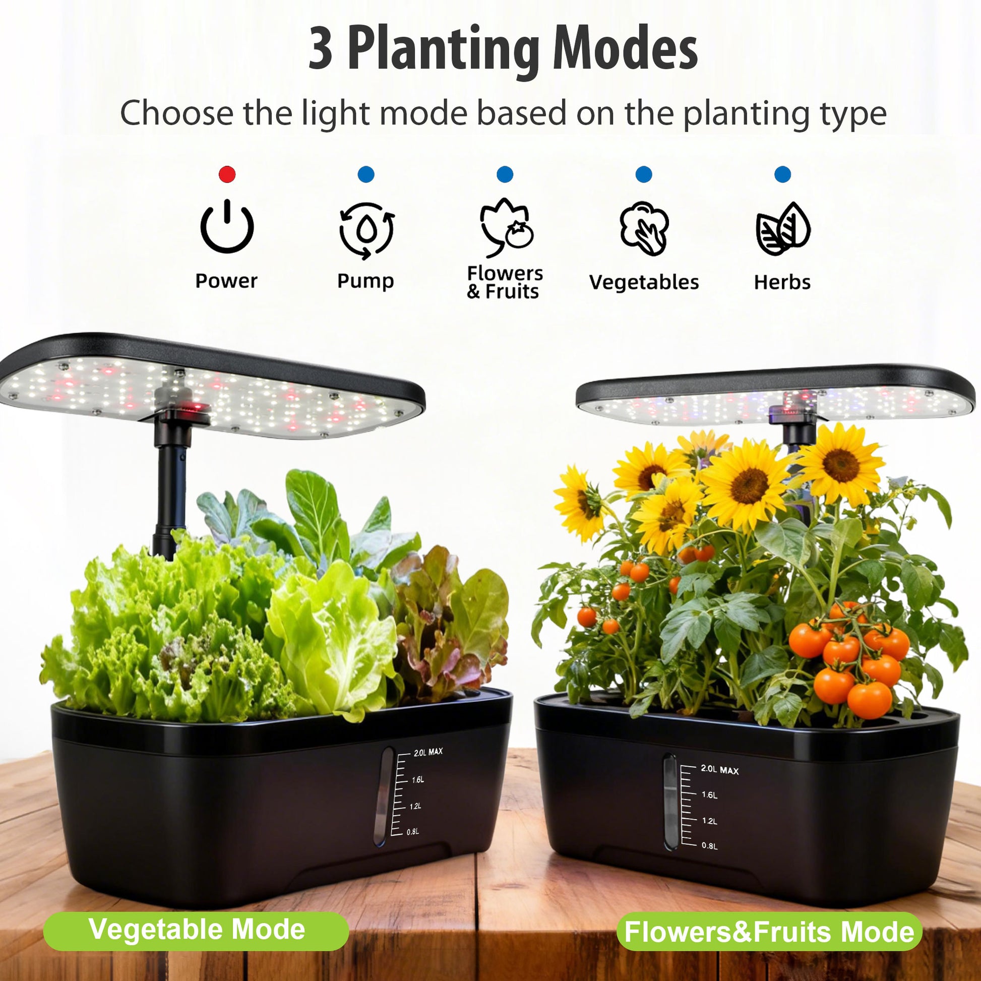 Smart Indoor Nutrient Bottles (A&B) 6 Pods Hydroponic Garden System with Adjustable LED Grow Light with 2L Water Tank Yieryi