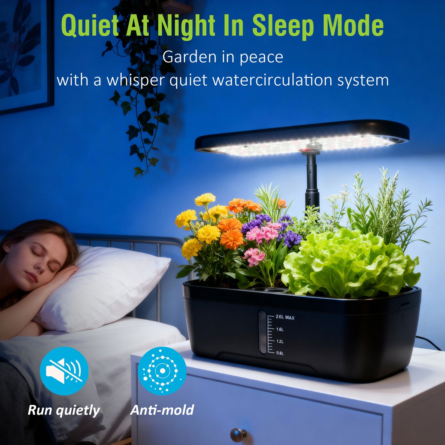 6 Pods Hydroponics Growing System with 2L Large Water Tank & A/B Nutrient Solution Indoor Herb Garden Kit Yieryi