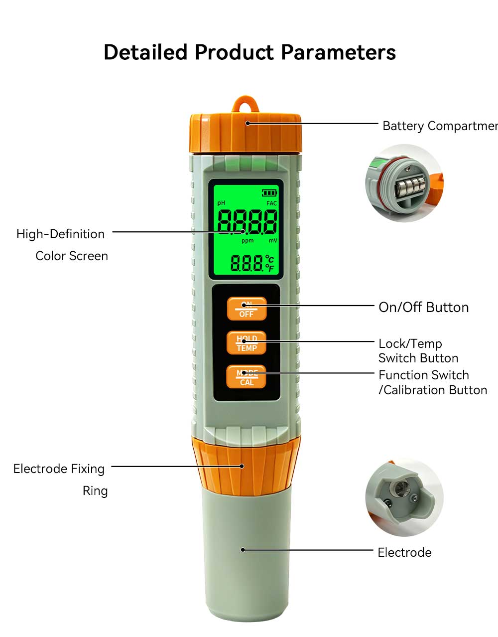 CL‑X41 Multi‑Functional Water Quality Tester Pen 4‑in‑1 Water Analyzer for pH Free Chlorine CL ORP and Temperature Yieryi